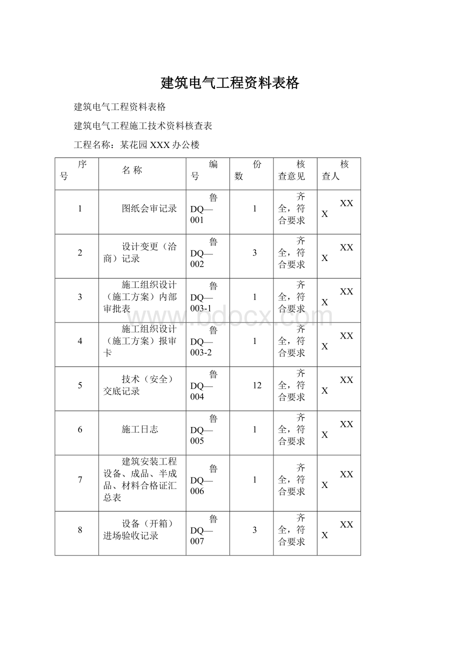 建筑电气工程资料表格.docx_第1页