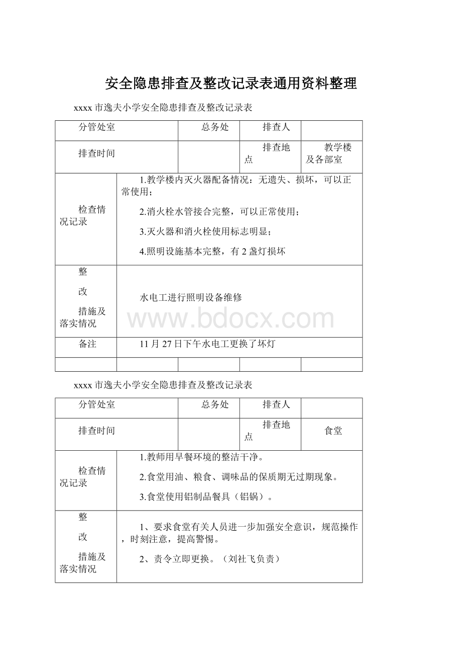 安全隐患排查及整改记录表通用资料整理.docx_第1页