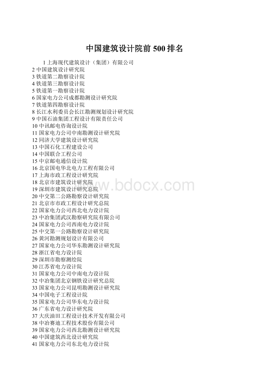 中国建筑设计院前500排名Word文件下载.docx_第1页