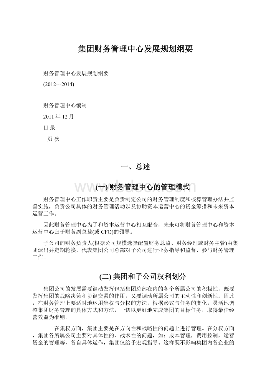 集团财务管理中心发展规划纲要Word文档格式.docx_第1页