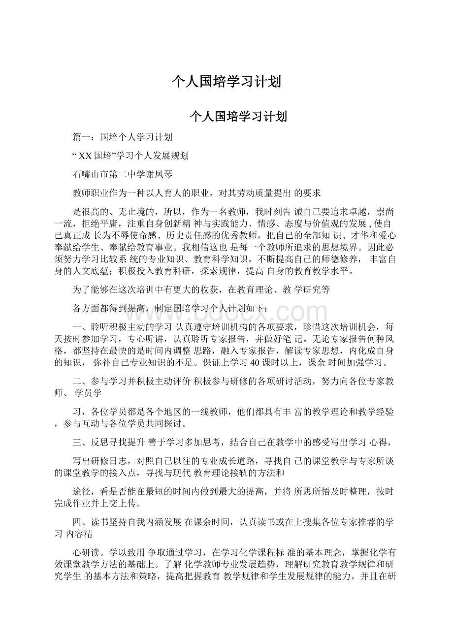 个人国培学习计划文档格式.docx