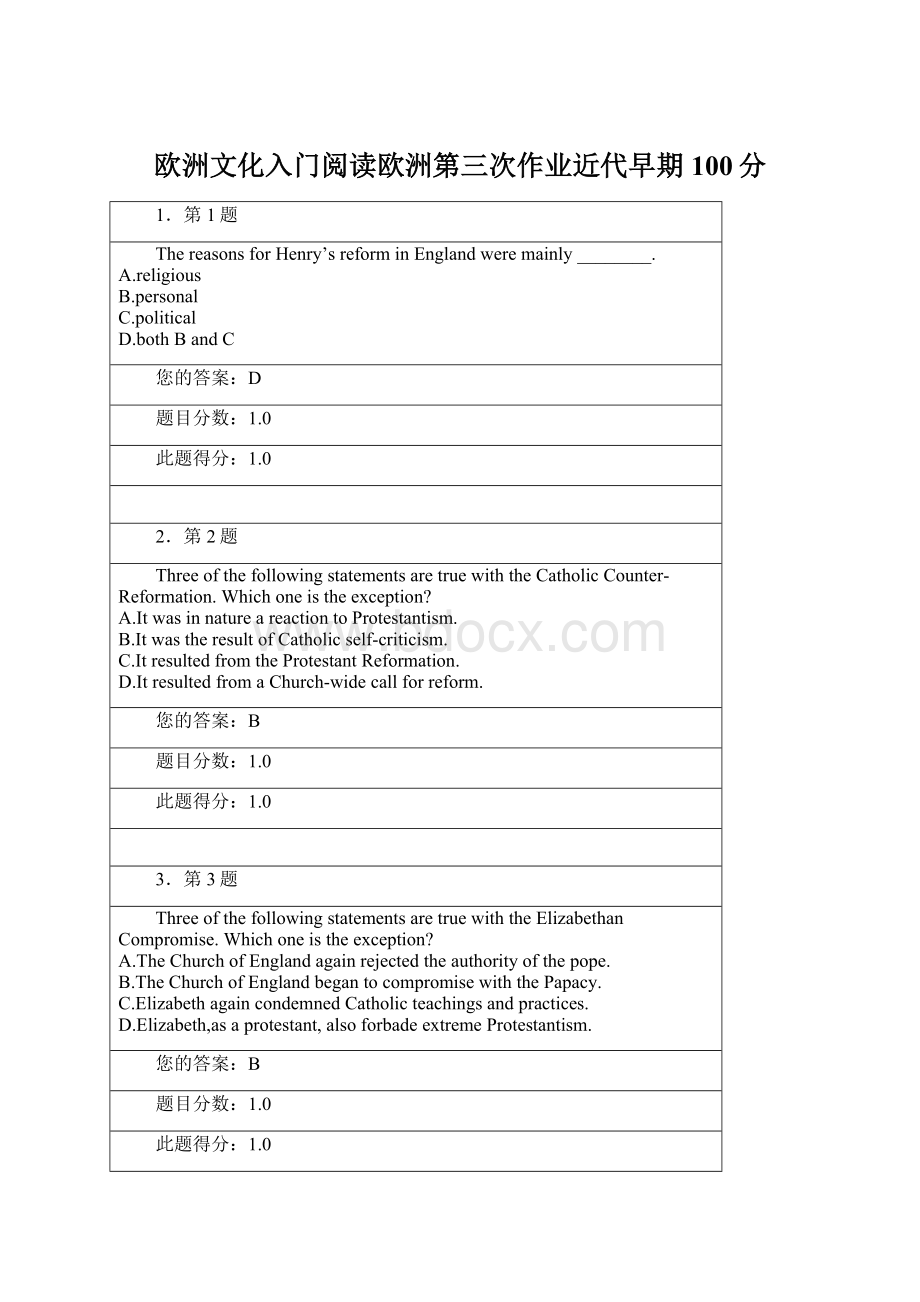 欧洲文化入门阅读欧洲第三次作业近代早期100分Word格式.docx_第1页