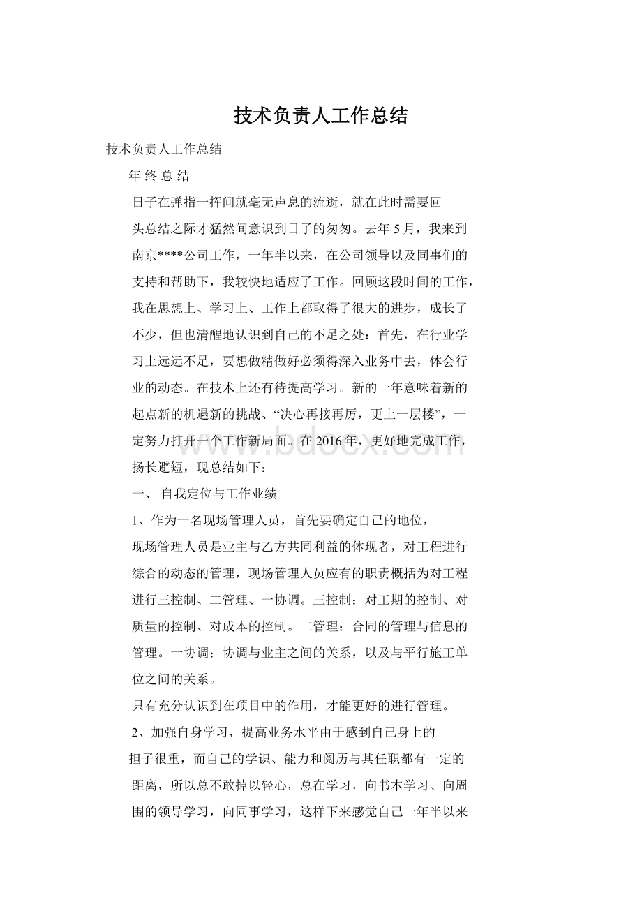 技术负责人工作总结Word文档下载推荐.docx