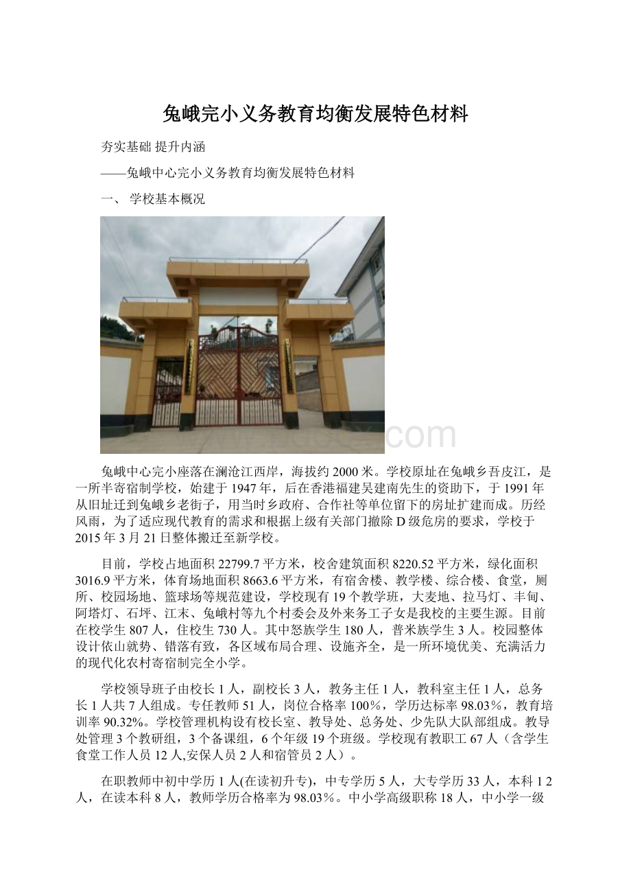 兔峨完小义务教育均衡发展特色材料.docx_第1页