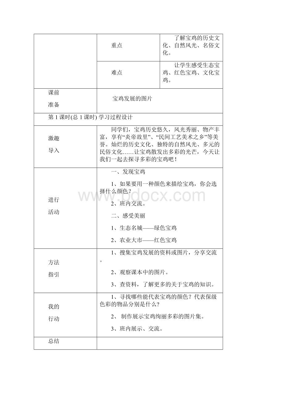 五年级上册《美丽宝鸡》教学案.docx_第2页