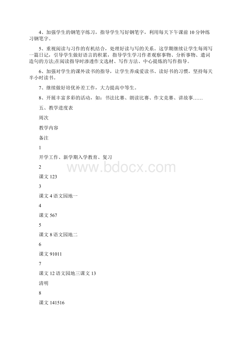 人教版四年级下册语文教学计划进度表.docx_第3页