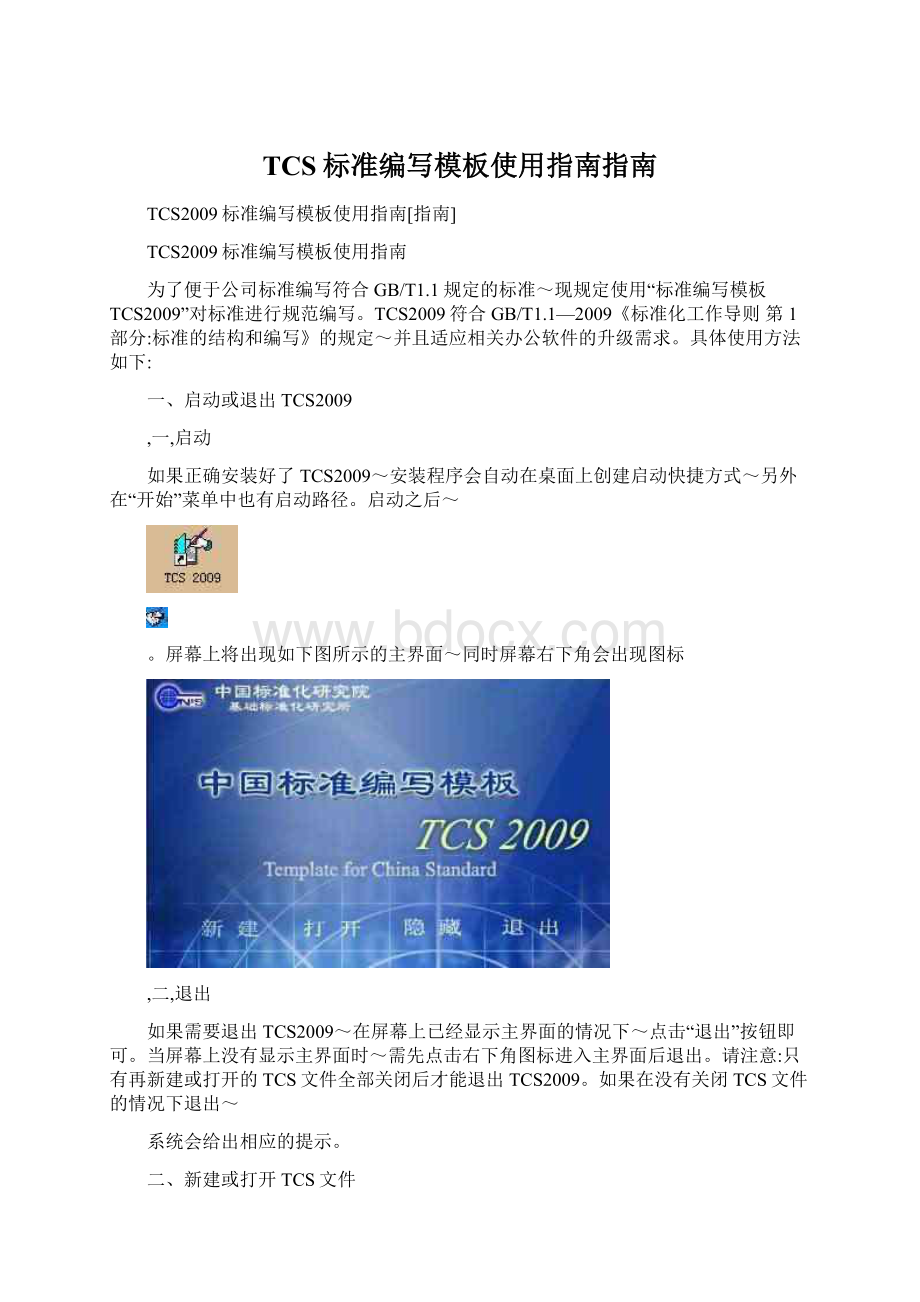 TCS标准编写模板使用指南指南Word下载.docx