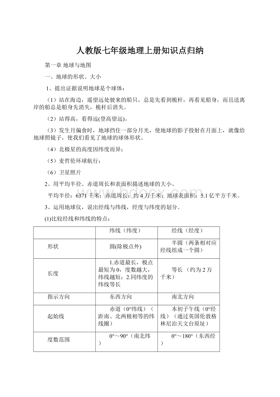 人教版七年级地理上册知识点归纳文档格式.docx