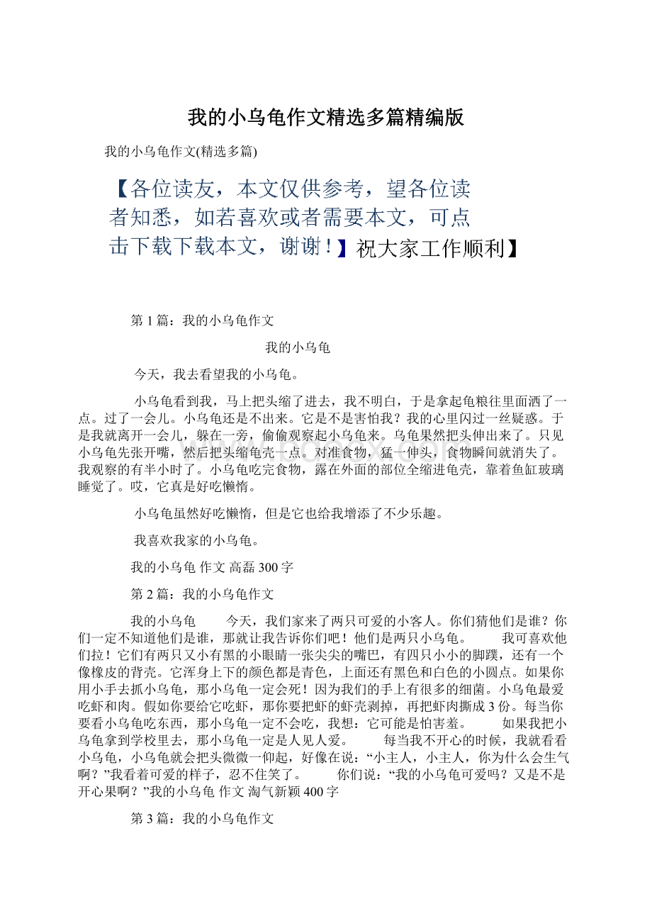 我的小乌龟作文精选多篇精编版Word文档格式.docx