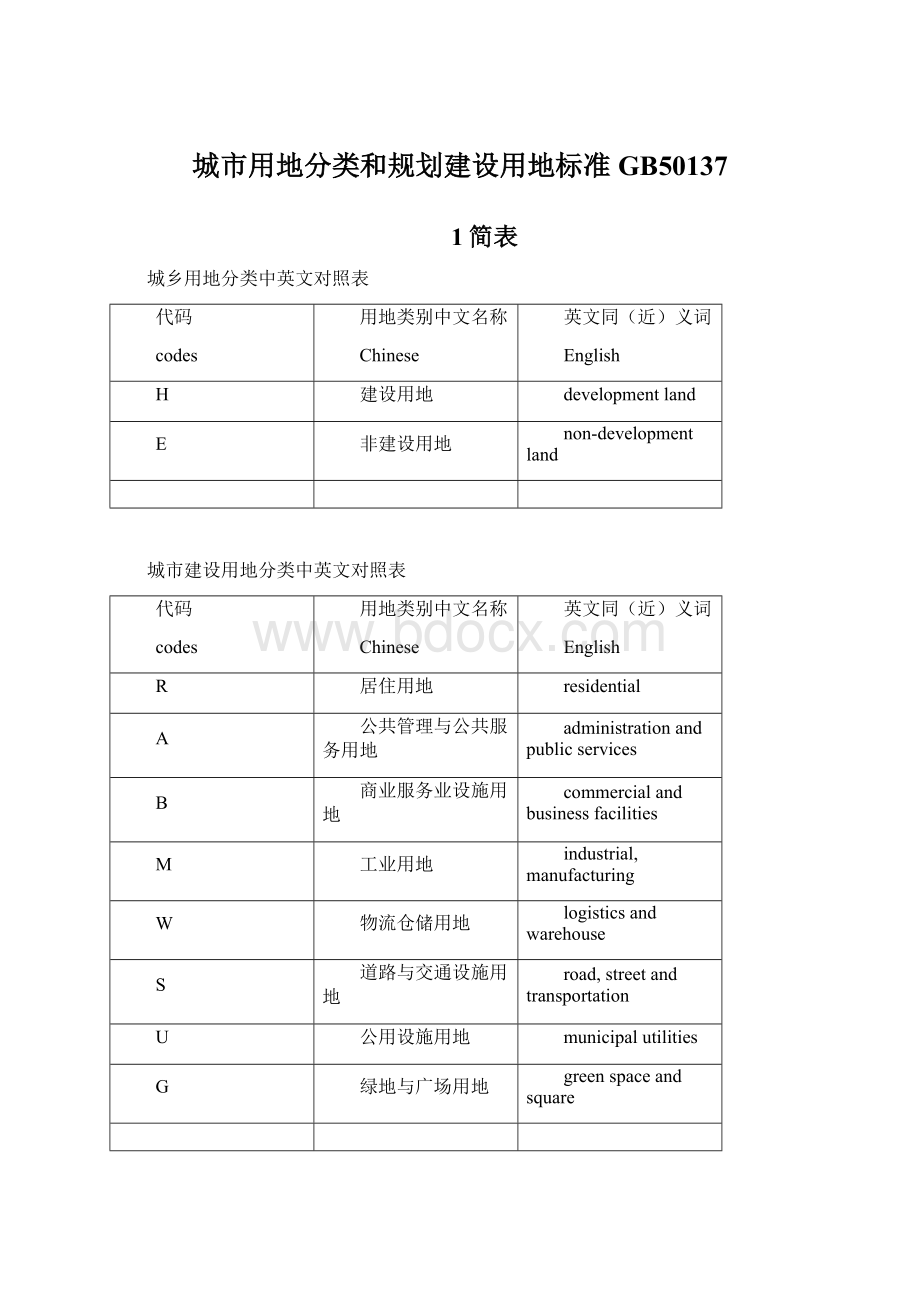 城市用地分类和规划建设用地标准GB50137.docx