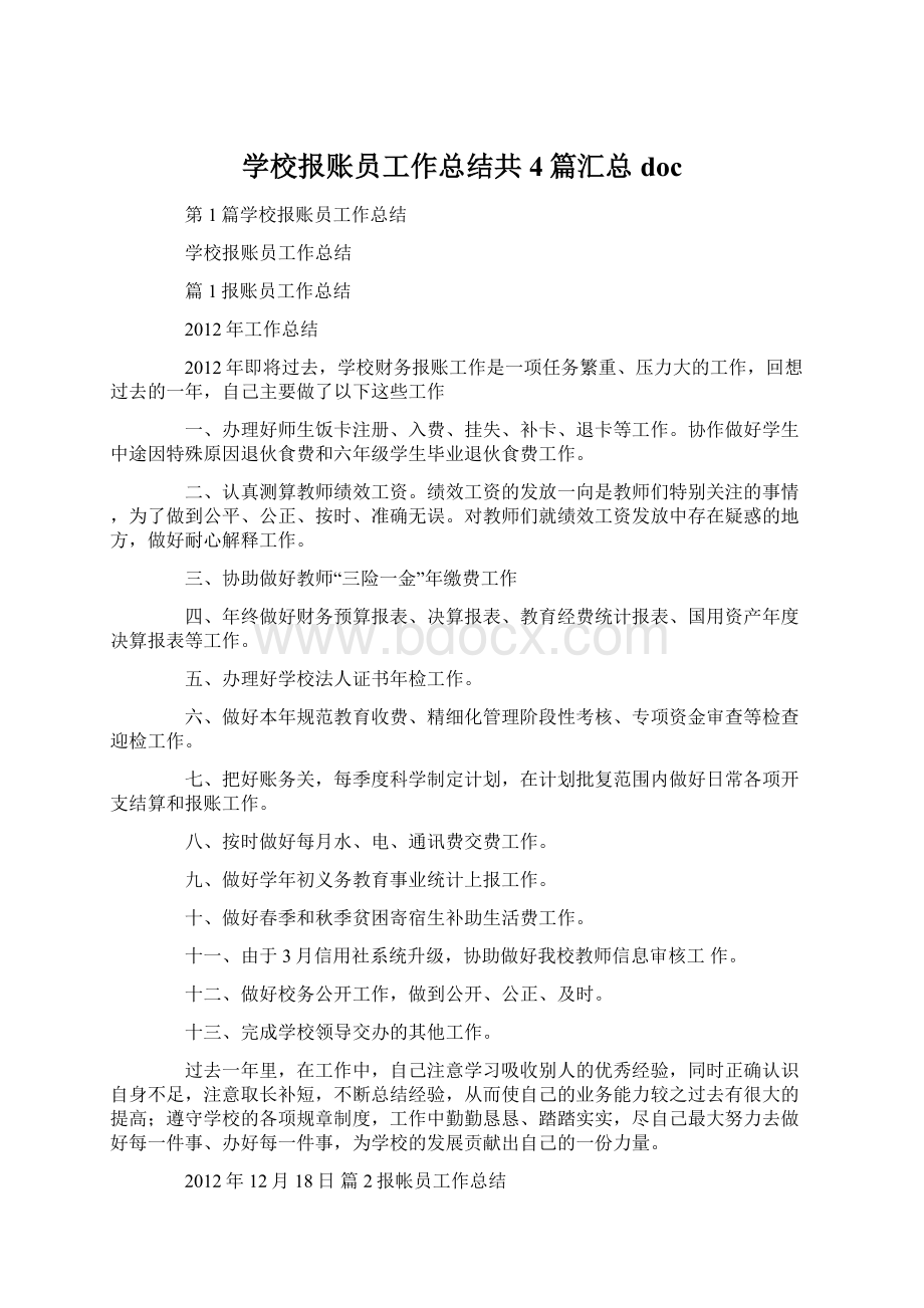 学校报账员工作总结共4篇汇总doc文档格式.docx