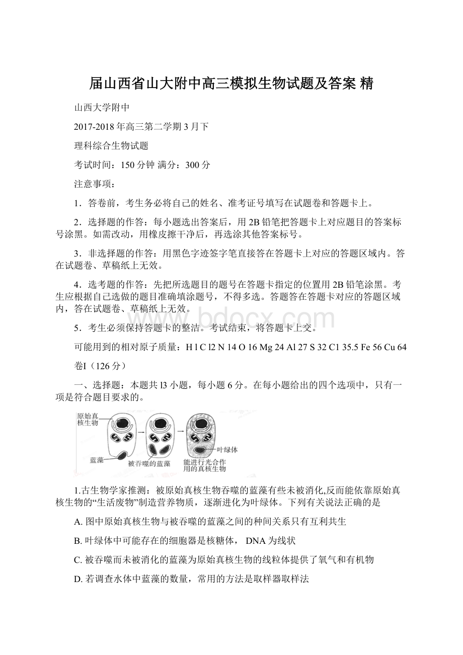 届山西省山大附中高三模拟生物试题及答案精Word格式文档下载.docx_第1页