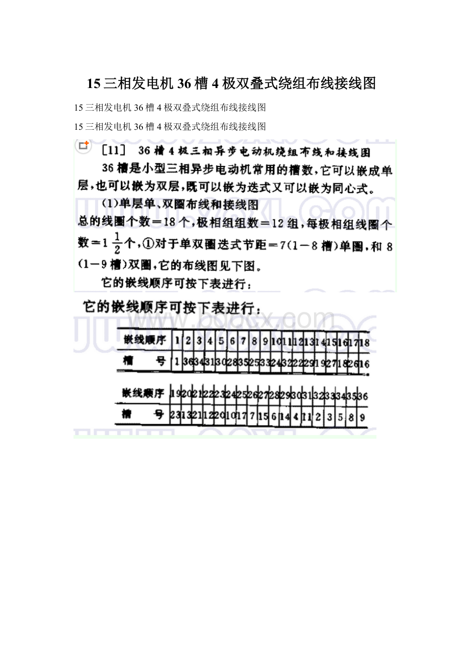 15三相发电机36槽4极双叠式绕组布线接线图.docx