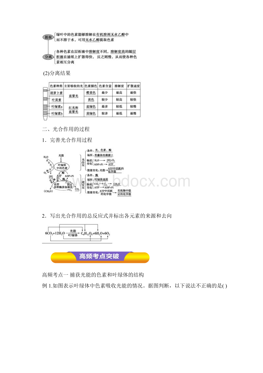 届高考生物一轮复习精品导学案专题33 能量之源光与光合作用原卷版Word下载.docx_第2页