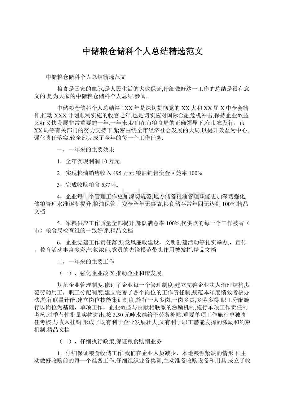 中储粮仓储科个人总结精选范文.docx_第1页