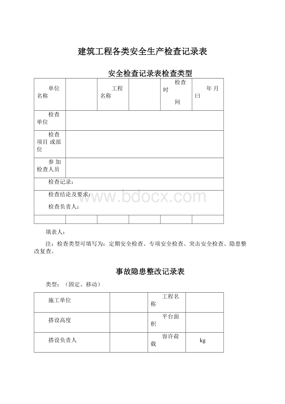 建筑工程各类安全生产检查记录表.docx_第1页