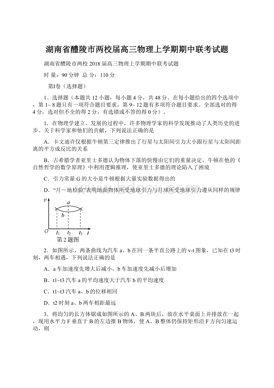 湖南省醴陵市两校届高三物理上学期期中联考试题.docx_第1页