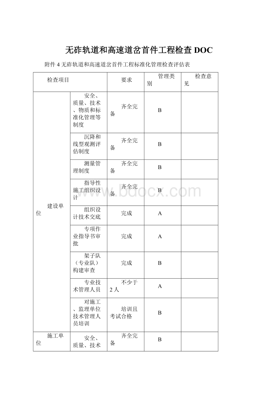 无砟轨道和高速道岔首件工程检查DOC.docx_第1页