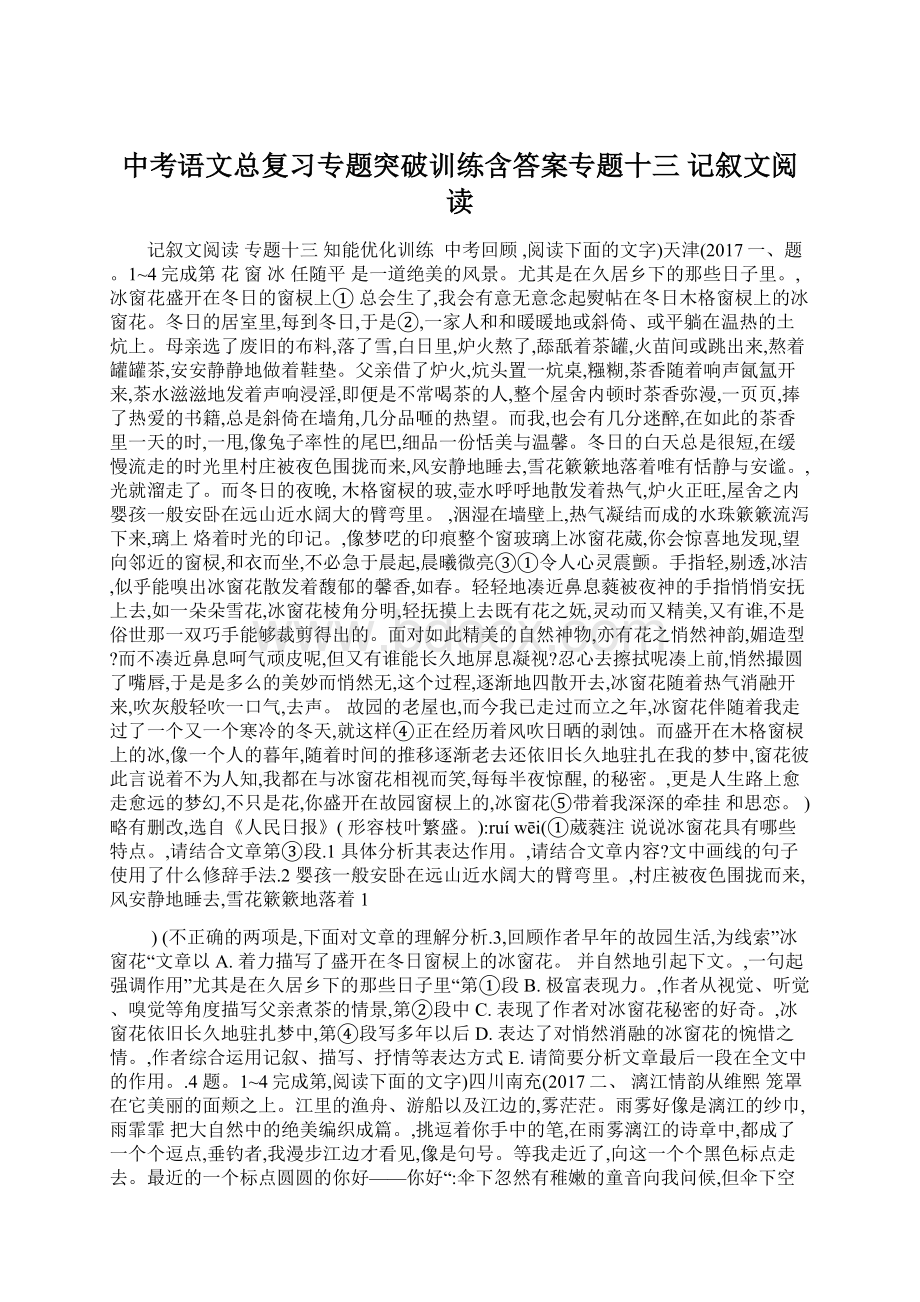 中考语文总复习专题突破训练含答案专题十三 记叙文阅读.docx_第1页