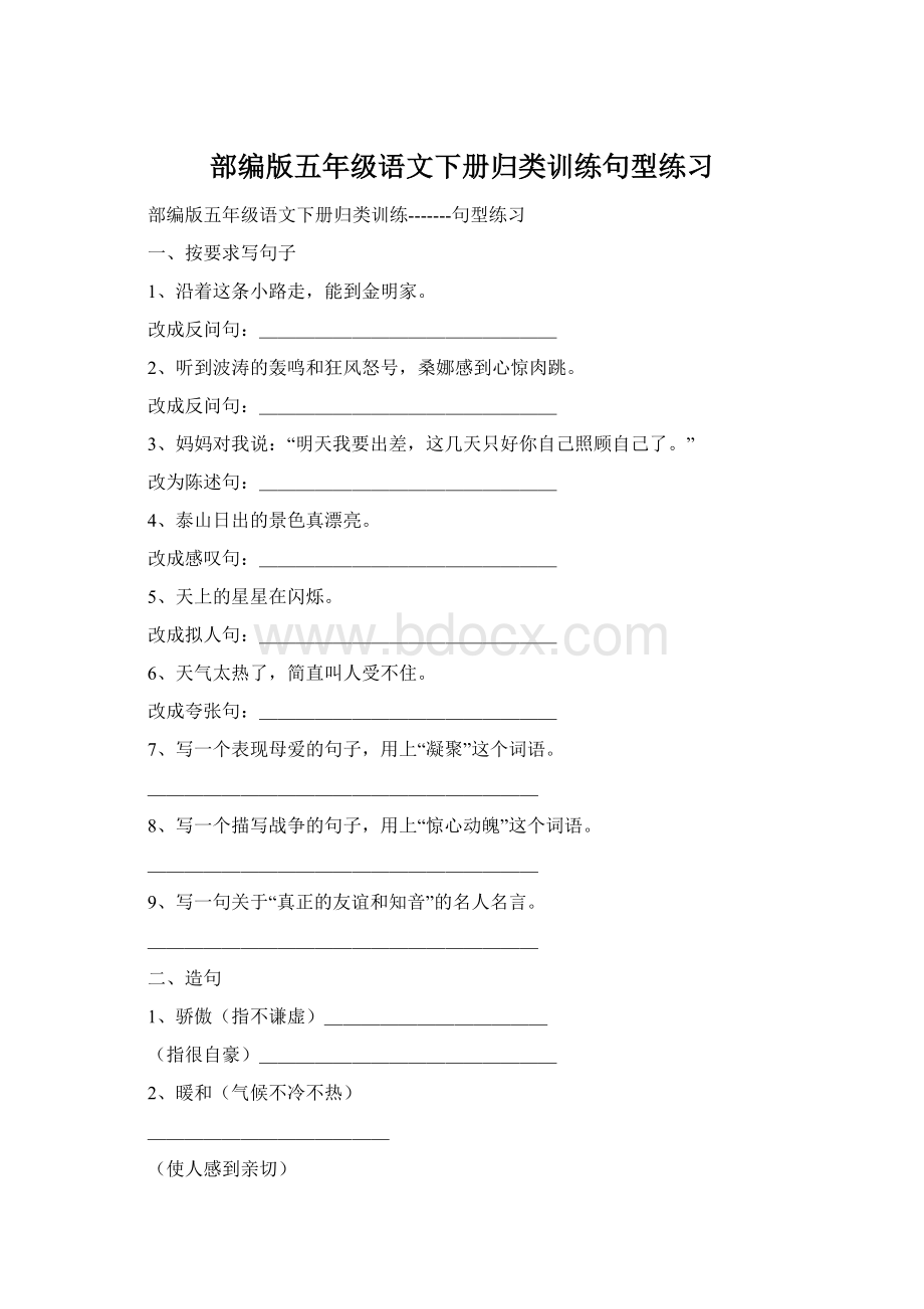 部编版五年级语文下册归类训练句型练习Word文档格式.docx