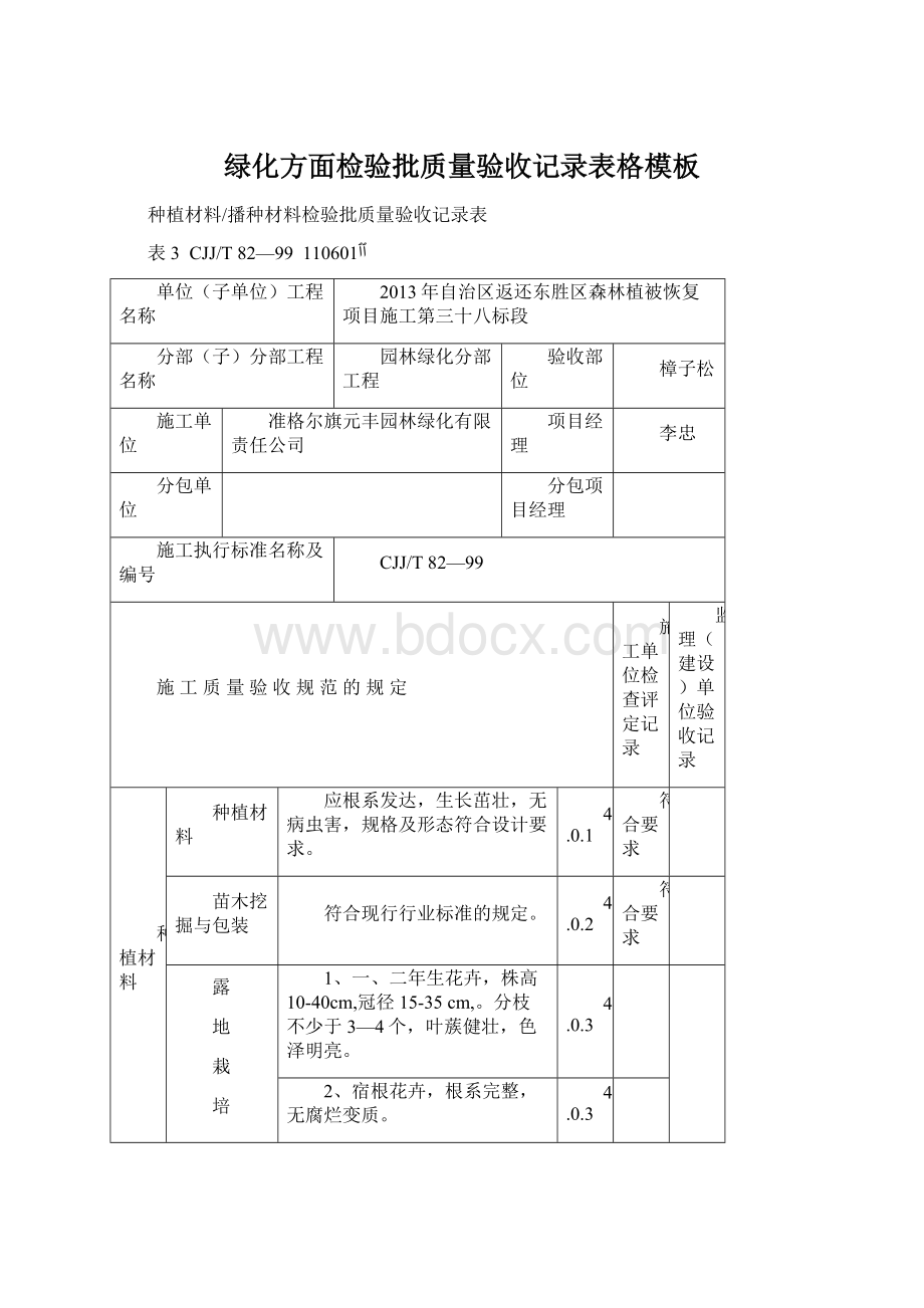 绿化方面检验批质量验收记录表格模板.docx