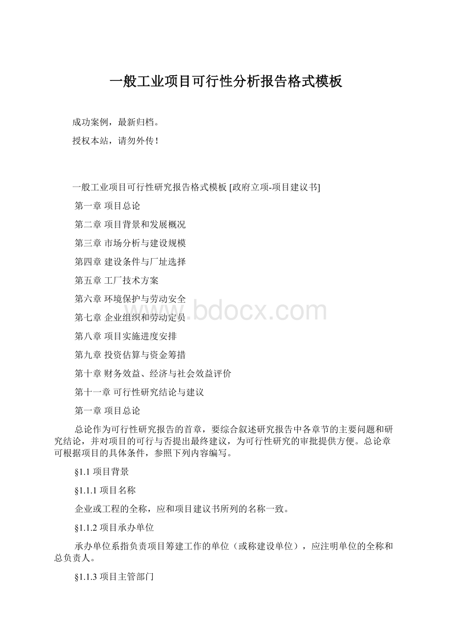 一般工业项目可行性分析报告格式模板Word文档下载推荐.docx