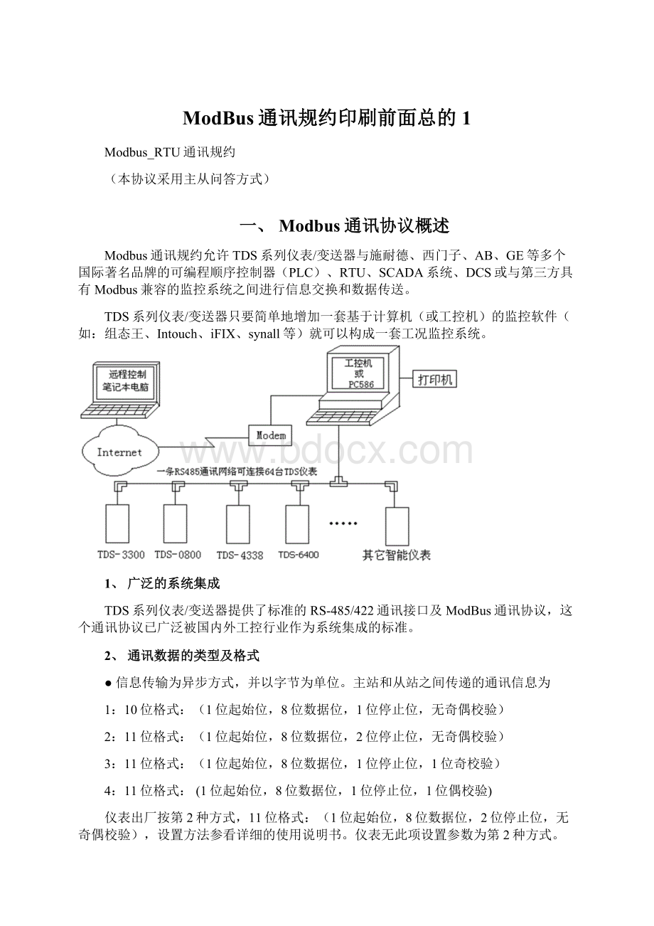 ModBus通讯规约印刷前面总的1.docx