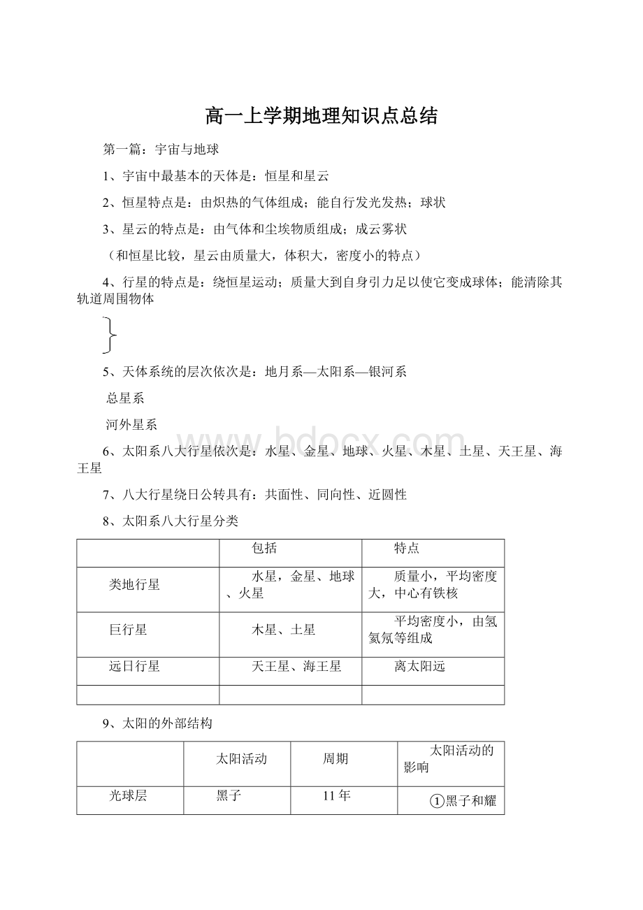 高一上学期地理知识点总结Word文件下载.docx_第1页