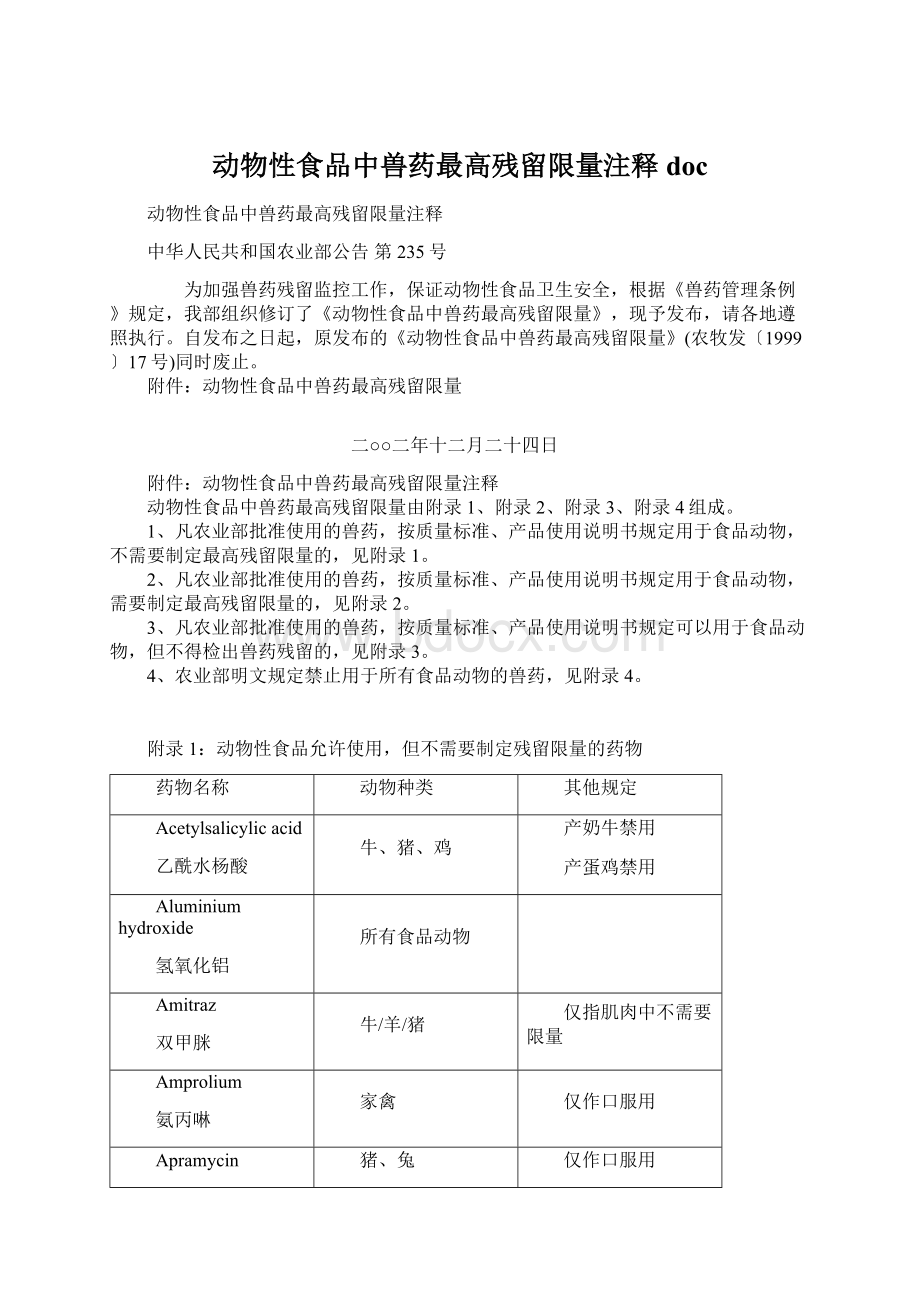 动物性食品中兽药最高残留限量注释doc.docx_第1页