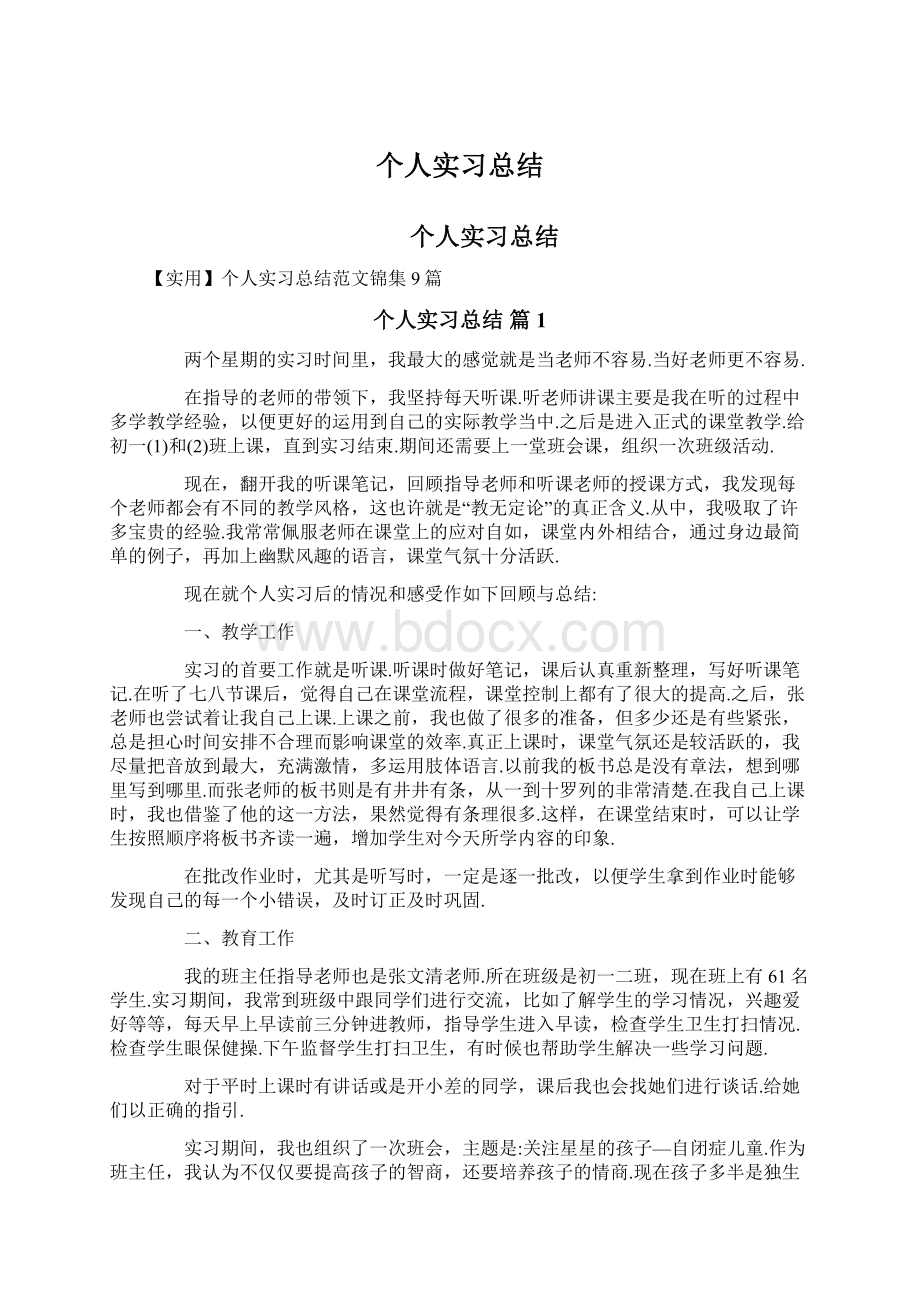 个人实习总结Word格式文档下载.docx