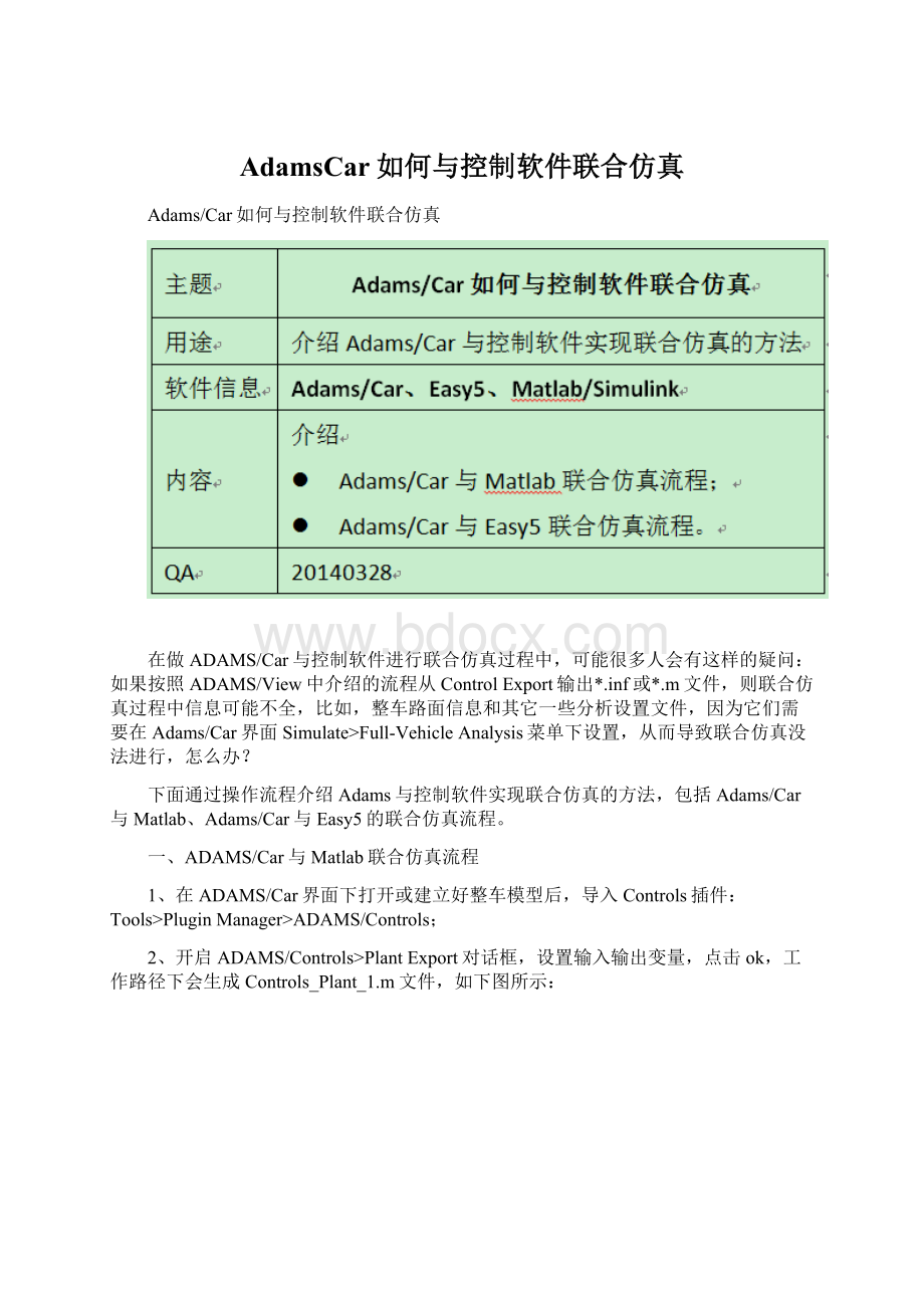 AdamsCar如何与控制软件联合仿真.docx