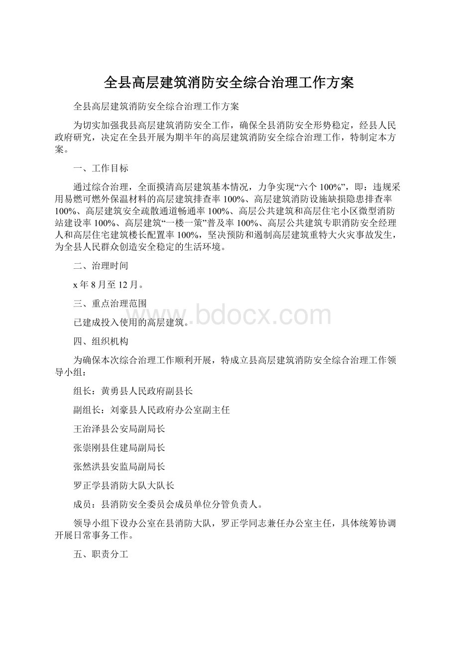 全县高层建筑消防安全综合治理工作方案.docx_第1页