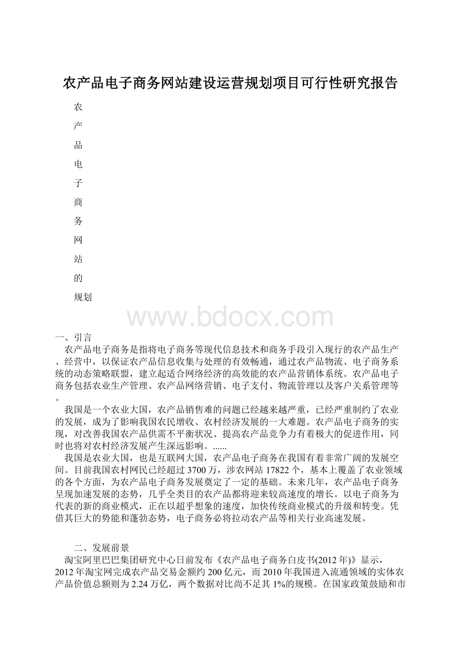 农产品电子商务网站建设运营规划项目可行性研究报告.docx_第1页