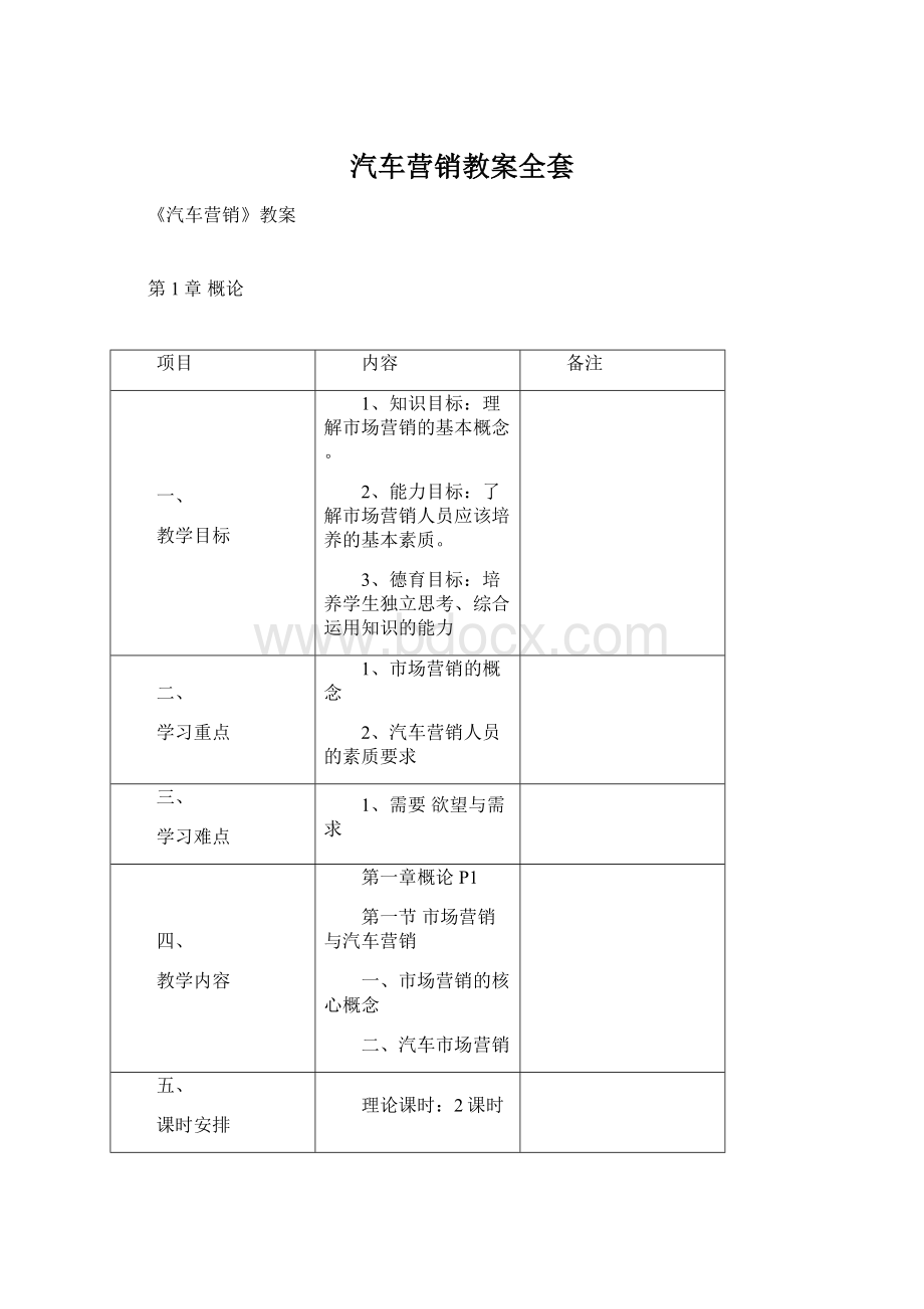 汽车营销教案全套Word格式.docx