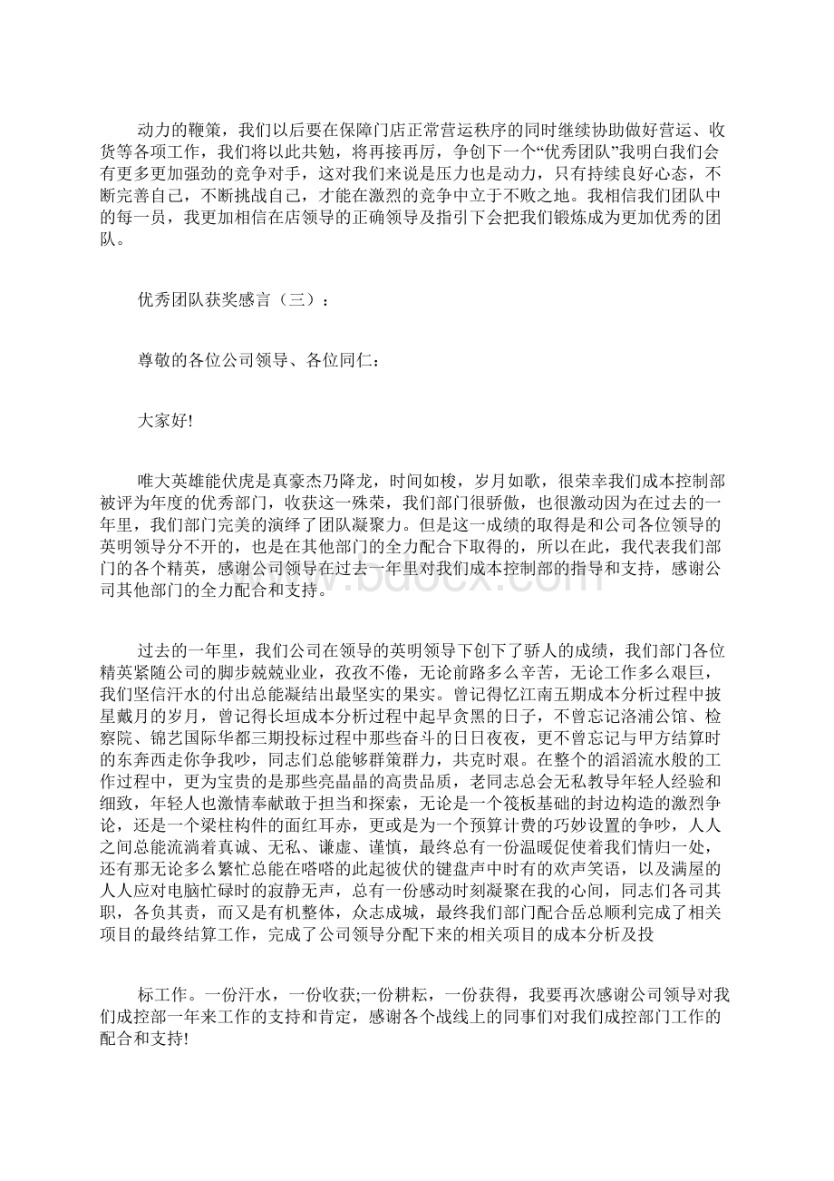 专题范文推荐优秀团队获奖感言.docx_第3页