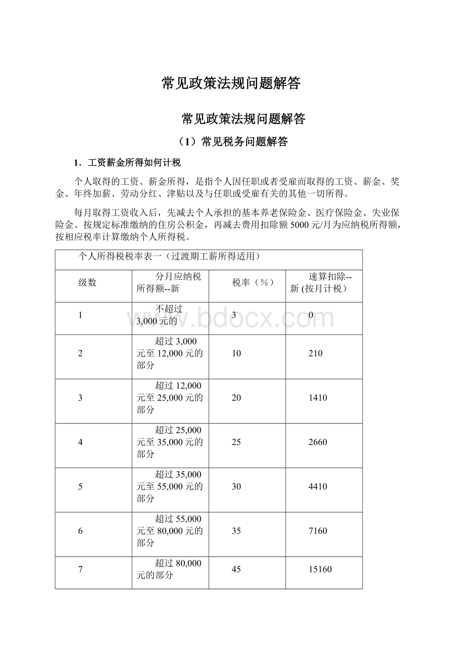 常见政策法规问题解答Word格式.docx