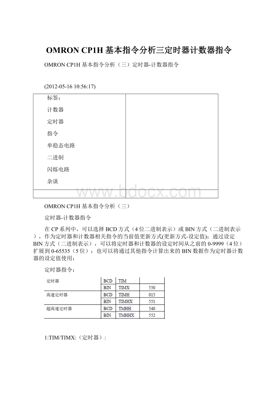 OMRON CP1H 基本指令分析三定时器计数器指令文档格式.docx_第1页