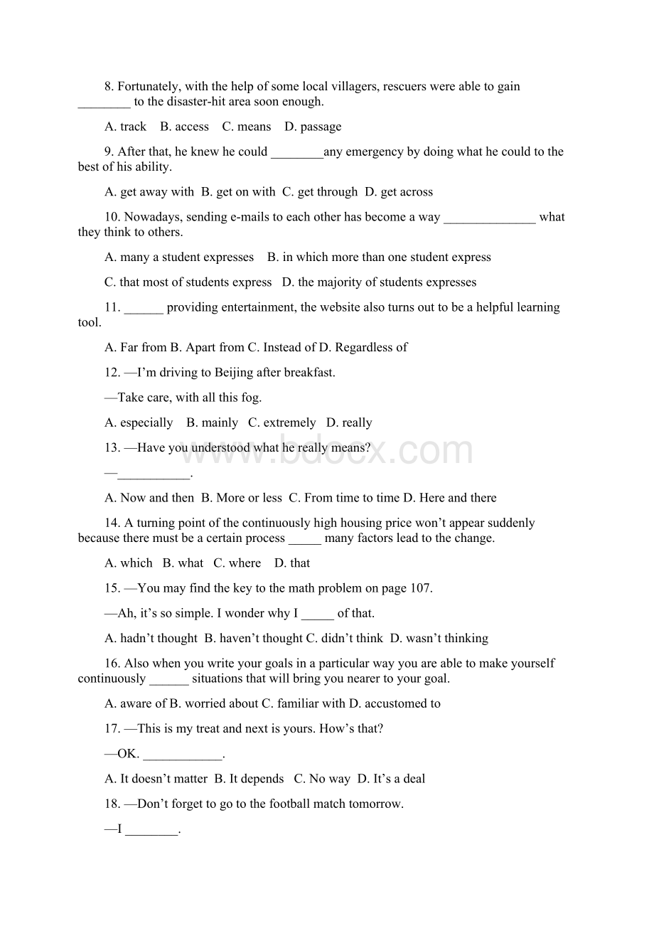 广东省江门市届高考英语复习模拟试题 09版含答案Word文档格式.docx_第2页