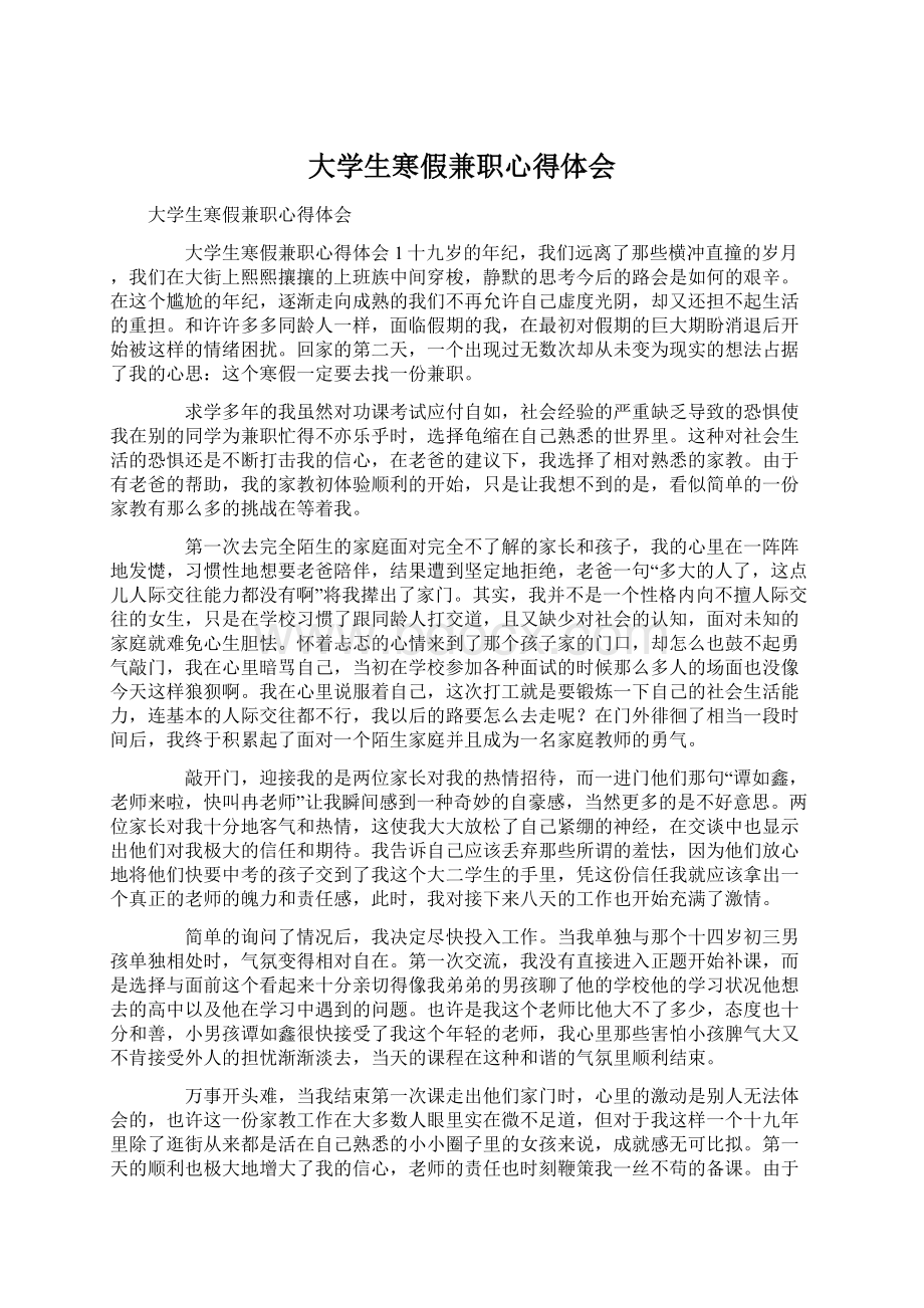 大学生寒假兼职心得体会.docx