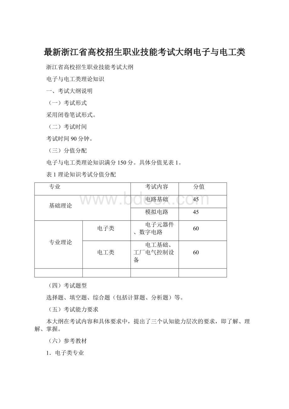 最新浙江省高校招生职业技能考试大纲电子与电工类Word下载.docx_第1页