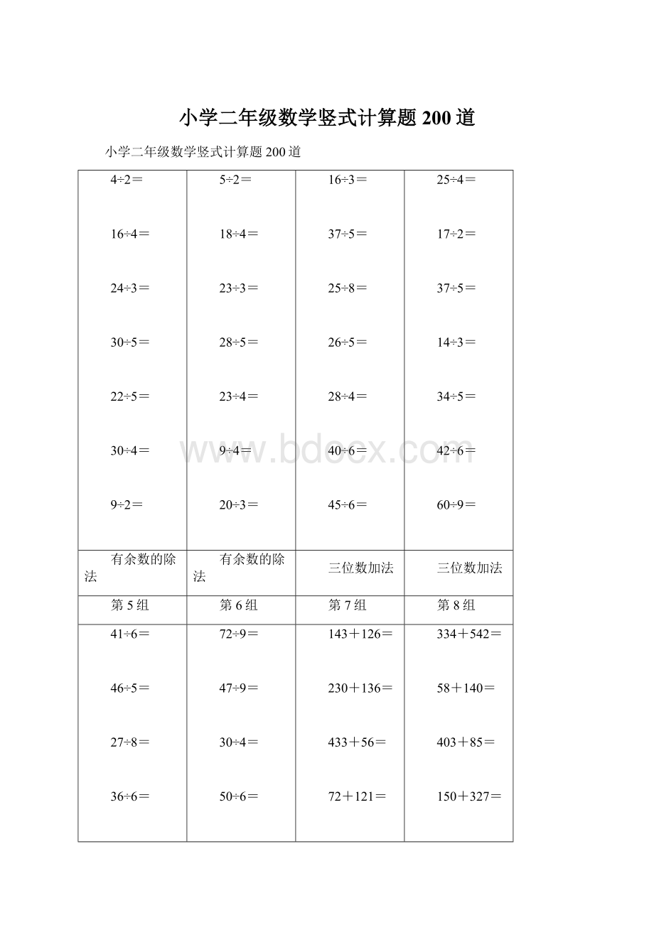 小学二年级数学竖式计算题200道.docx_第1页