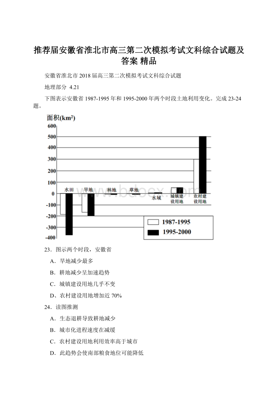 推荐届安徽省淮北市高三第二次模拟考试文科综合试题及答案 精品文档格式.docx_第1页