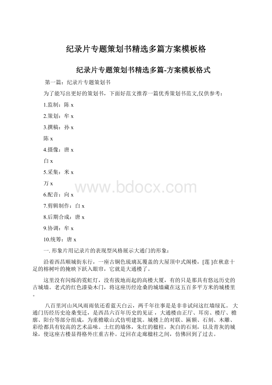 纪录片专题策划书精选多篇方案模板格.docx