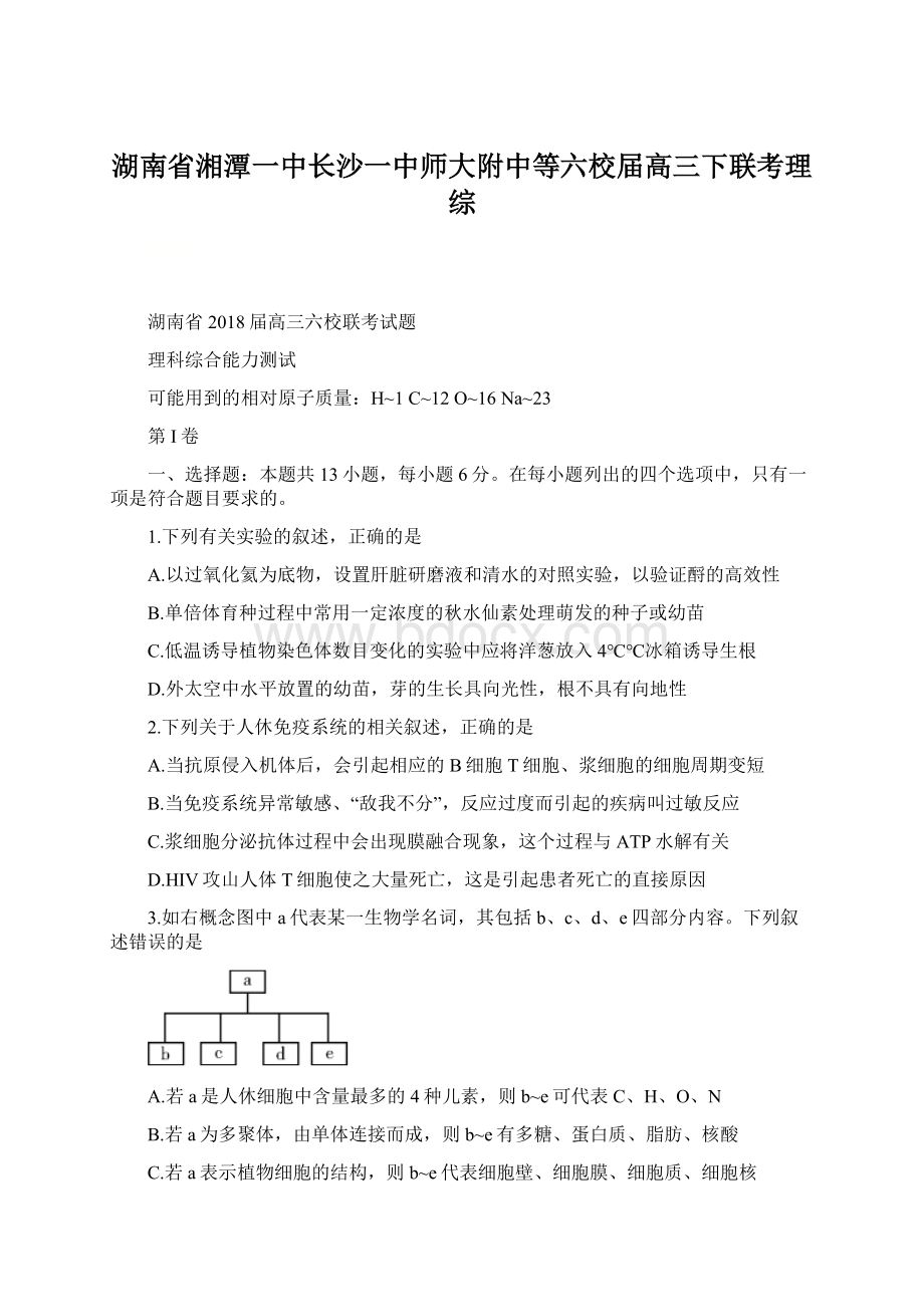 湖南省湘潭一中长沙一中师大附中等六校届高三下联考理综.docx