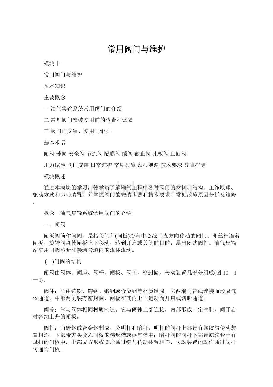 常用阀门与维护Word文档格式.docx