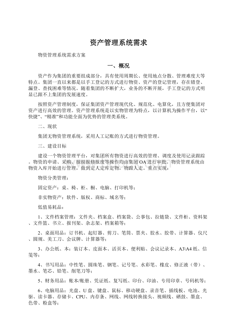 资产管理系统需求Word文档格式.docx