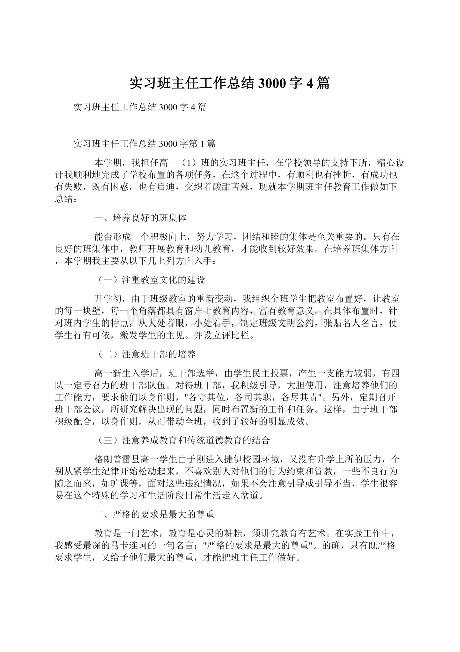 实习班主任工作总结3000字4篇.docx