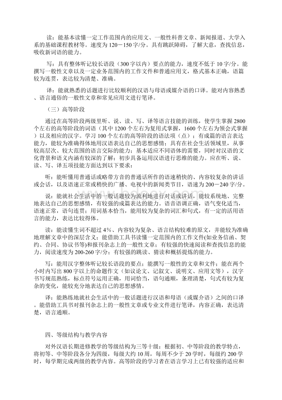 高等学校外国留学生汉语长期进修教学大纲Word文档格式.docx_第3页