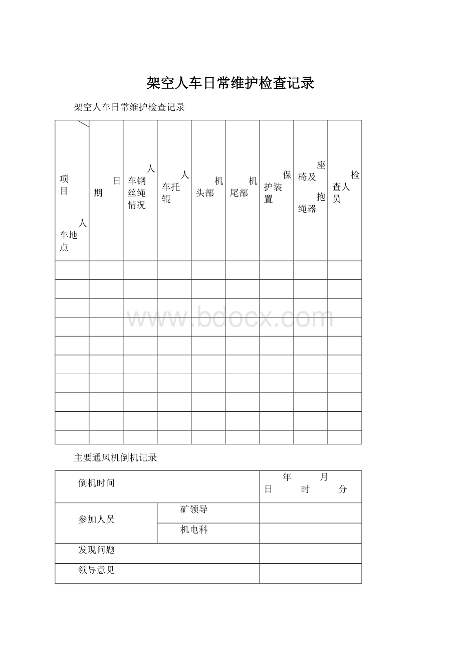 架空人车日常维护检查记录Word文档下载推荐.docx_第1页