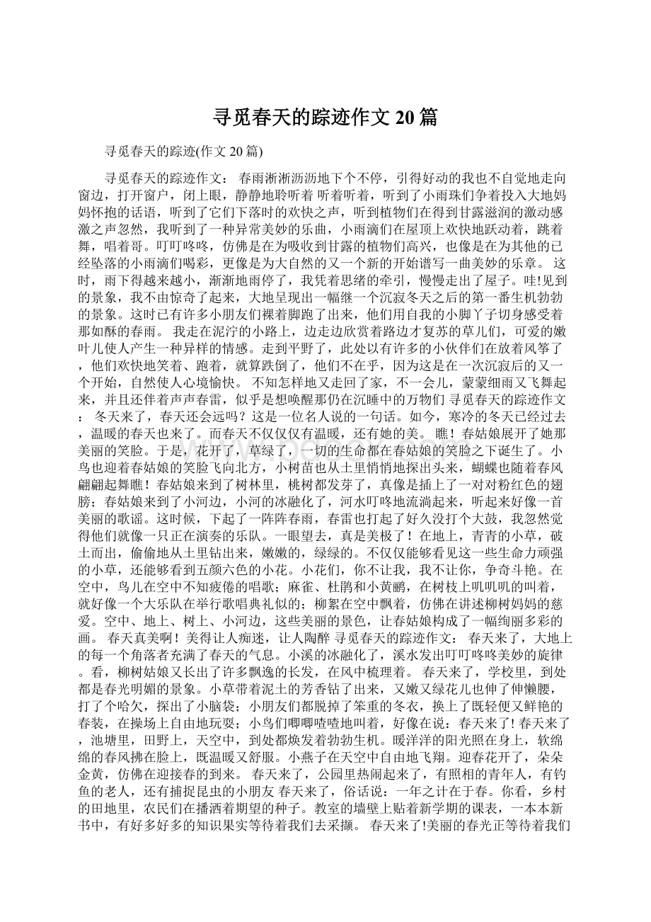 寻觅春天的踪迹作文20篇Word格式文档下载.docx_第1页